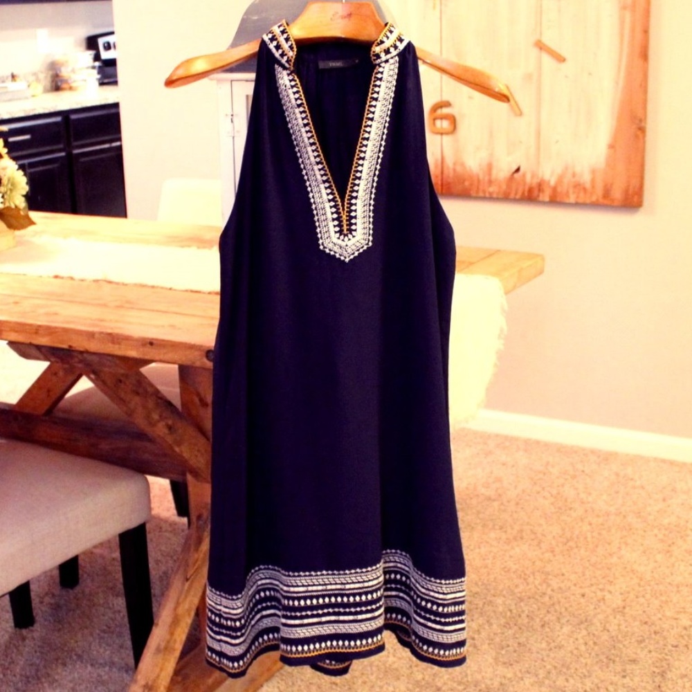 THML M Womens Navy Embroidered Shift Dress